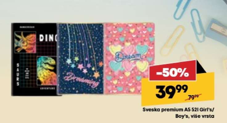 Sveska premium A5 52l Girl's/Boy's, više vrsta