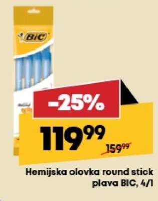 Hemijska olovka round stick plava BIC, 4/1
