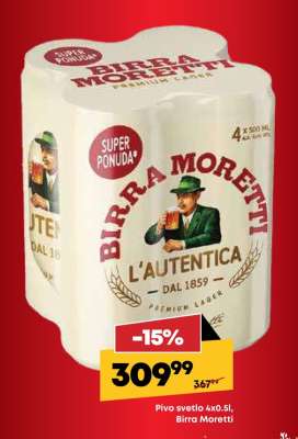Pivo svetlo 4x0.5l, Birra Moretti