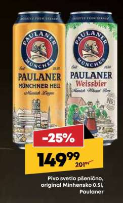 Pivo světlo pšenično, original Mnichensko 0.5l, Paulaner
