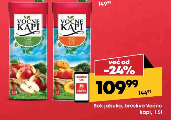 Sok jabuka, breskva Voćne kapi, 1.5l