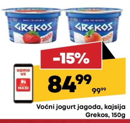Voćni jogurt jagoda, kajsija Grekos, 150g