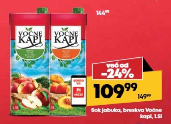 Sok jabuka, breskva Voćne kapi, 1.5l