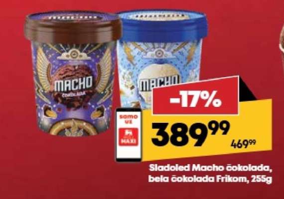 Sladoled Macho čokolada, bela čokolada Frikom, 255g