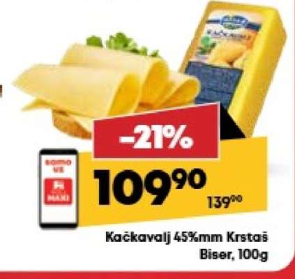 Kačkavalj 45%mm Krstas Biser, 100g