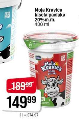 Moja Kravica kisela pavlaka 20% m.m.
