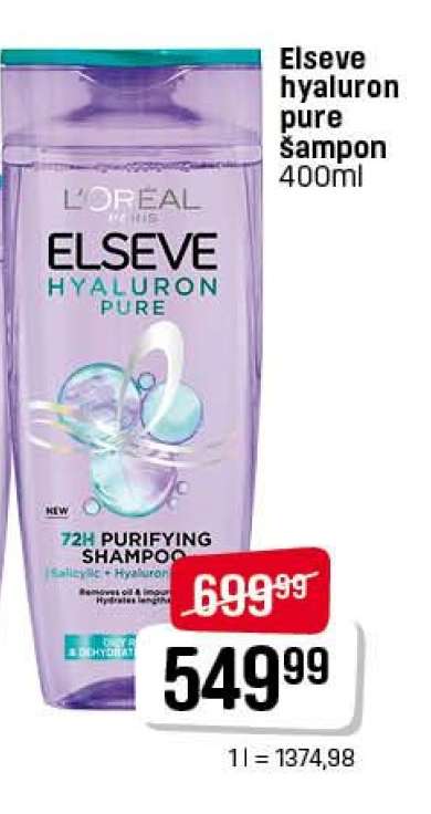 Elseve hyaluron pure šampon 400ml