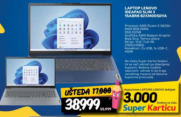 LAPTOP LENOVO IDEAPAD SLIM 3 15ABR8 82XMO0SDYA