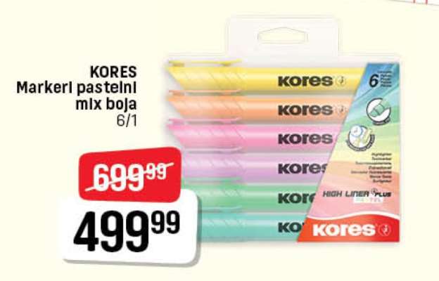 KORES Marker pastelni mix boja 6/1