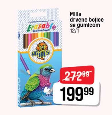 Milla drvene bojice sa gumicom 12/1