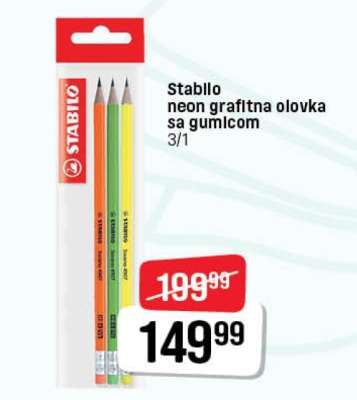 Stabilo neon grafitna olovka sa gumicom 3/1