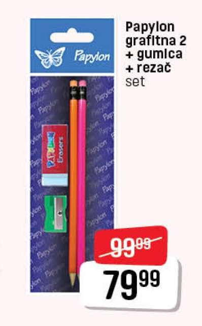 Papylon grafitna 2 + gumica + rezač set