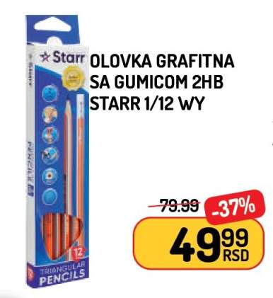 Olovka grafitna sa gumicom 2HB Starr 1/12 WY