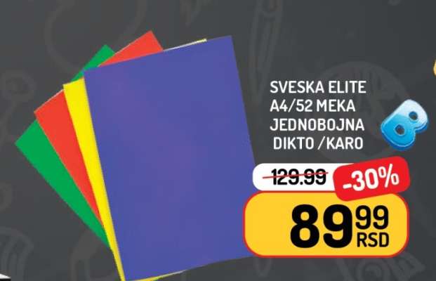 SVESKA ELITE A4/52 MEKA JEDNOBOJNA DIKTO/KARO