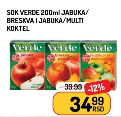 Sok Verde 200ml Jabuka/Breskva i Jabuka/Multi Koktel