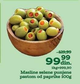 Masline zelene punjene pastom od paprike 100g