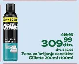 Pena za brijanje sensitive Gillette 200ml+100ml