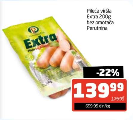 Pileća viršla Extra 200g bez omotača Perutnina