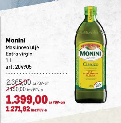 Monini maslinovo ulje extra virgin 1 l