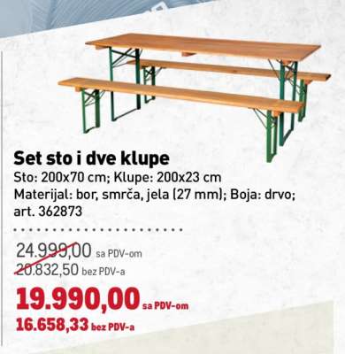 Set sto i dve klupe