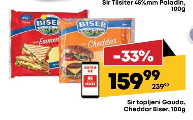 Sir topljeni Gauda, Cheddar Biser, 100g