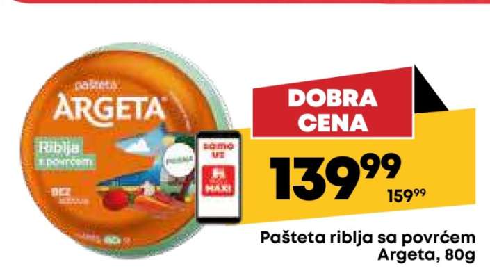 Pašteta riblja sa povrćem Argeta, 80g