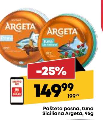 Pašteta posna, tuna Siciliana Argeta, 95g
