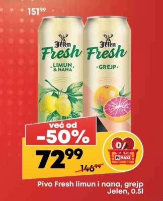 Pivo Fresh limun i nana, grejp Jelen, 0.5l