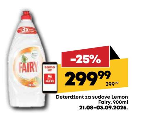 Deterdžent za sudove Lemon Fairy, 900ml