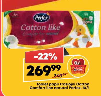 Toalet papir troslojni Cotton Comfort line natural Perfex, 10/1