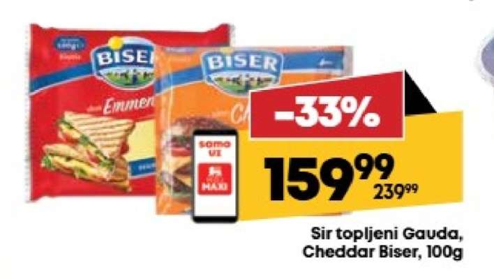 Sir topljeni Gauda, Cheddar Biser, 100g