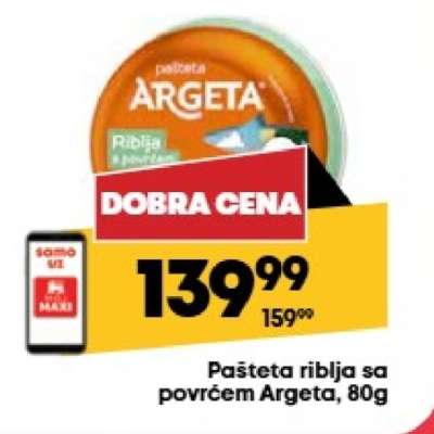 Pašteta riblja sa povrćem Argeta, 80g