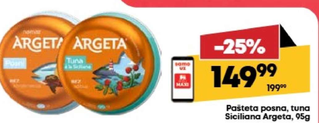 Pašteta posna, tuna Siciliana Argeta, 95g