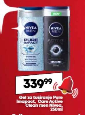 Gel za tuširanje Pure Imapact, Care Active Clean men Nivea, 250ml