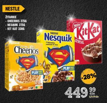 ŽITARICE - CHEERIOS 375G - NESQUIK 375G - KIT KAT 330G