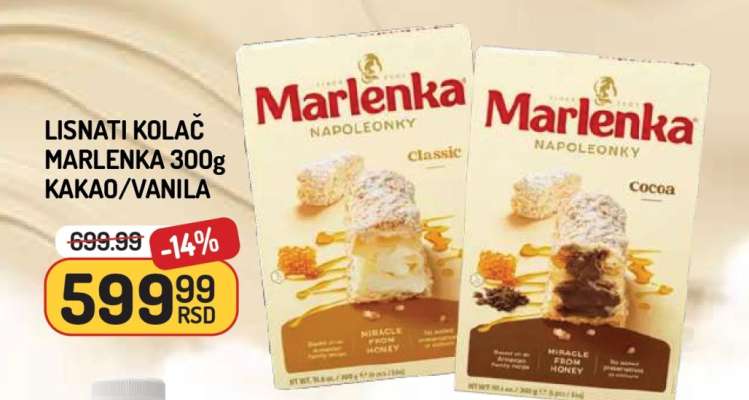 Lisnati Kolač Marlenka 300g Kakao/Vanila