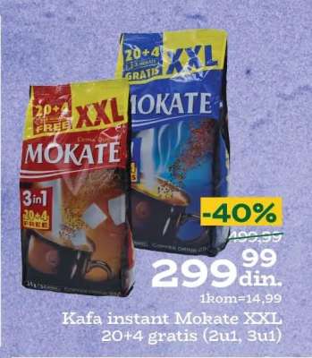 Kafa instant Mokate XXL 20+4 gratis (2u1, 3u1)
