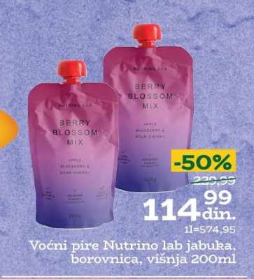 Voćni pire Nutrino lab jabuka, borovnica, višnja 200ml