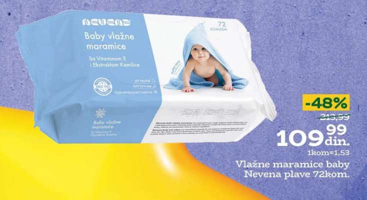 Vlažne maramice baby Nevena plave 72kom.