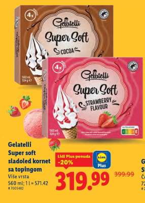 Gelatelli Super Soft sladoled kornet sa toppingom