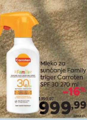 Mleko za sunčanje Family triger Carroten SPF 30 270 ml