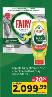 Kapusle Fairy platinum 96/1 + tečni detergent Fairy lemon 545 ml