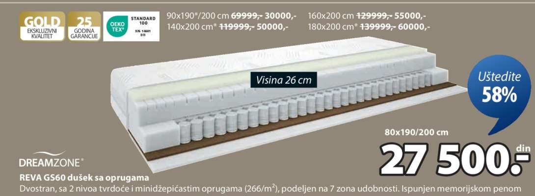 DREAMZONE REVA GS60 dušek sa oprugama