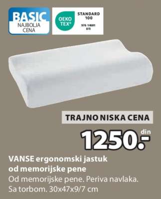 VANSE ergonomski jastuk od memorijske pene