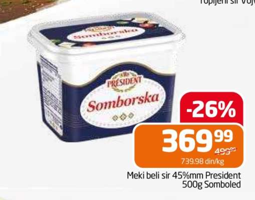 Meki beli sir 45%mm President Somborska