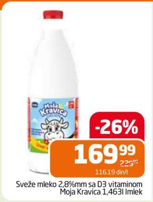 Sveže mleko 2,8%mm sa D3 vitaminom Moja Kravica 1,463l Imlek