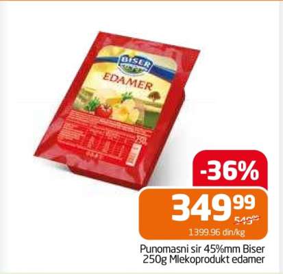 Punomasni sir 45%mm Biser 250g Mlekoprodukt edamer