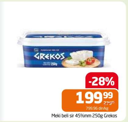 Meki beli sir 45%mm 250g Grekos
