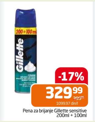 Pena za brijanje Gillette sensitive 200ml + 100ml