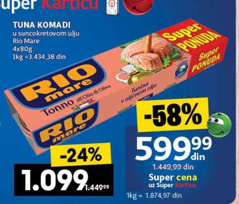 TUNA KOMADI u suncokretovom ulju Rio Mare
